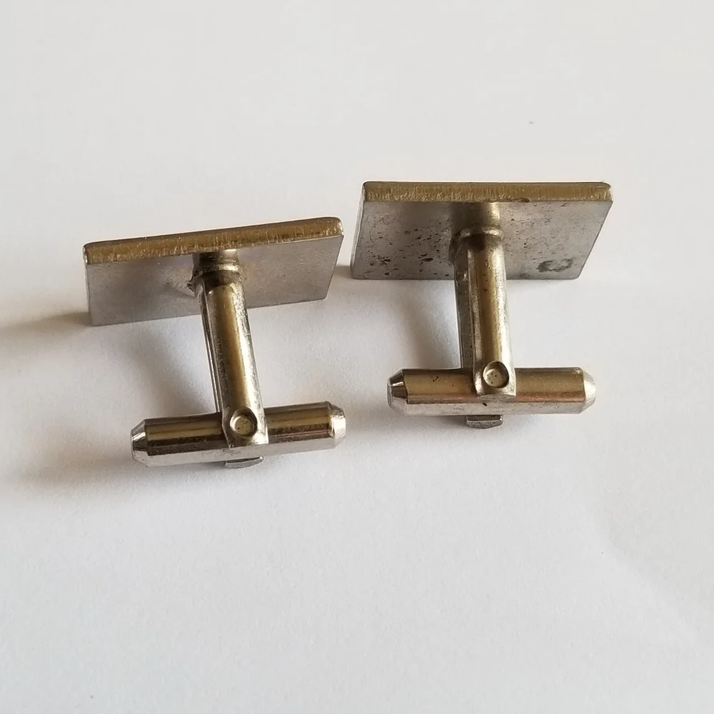 Vintage cuff links silver tone rectangular diagonal lines cufflinks mens jewelry
